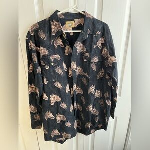 Moda Tech‎ Black Long Sleeve Button Up Horses Rodeo Men's Size XLT Equestrian